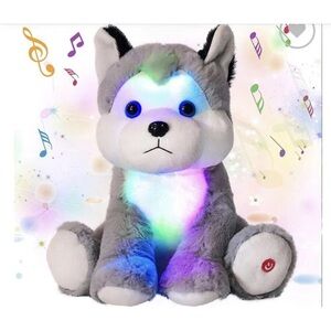 Husky Plush Light Up Musical Stuffed Singing Led Dog Nite Light  13” Tall EUC